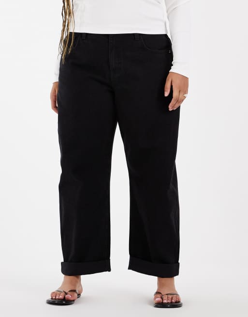 ASOS DESIGN Curve Barrel-Jeans mit umgeschlagenem Saum in Schwarz, 3 von 5
