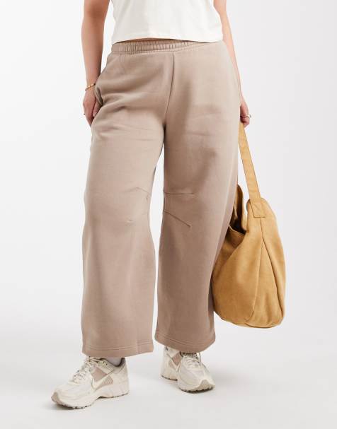 ASOS DESIGN Curve barrel leg brushback jogger in mocha taupe - view 1