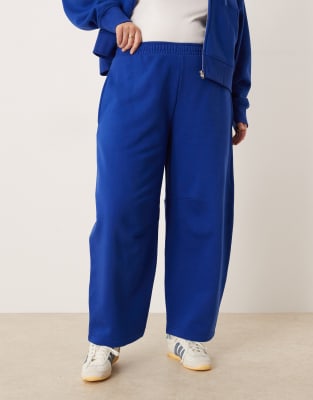 Asos Curve Asos Design Curve Barrel Leg Brushback Sweatpants In Blue