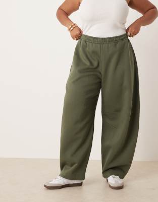 Asos Curve Asos Design Curve Barrel Leg Brushback Sweatpants In Green