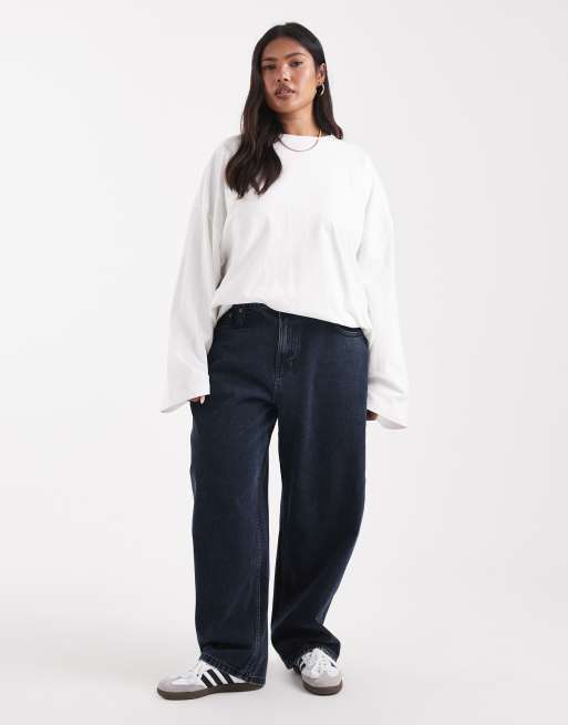 ASOS DESIGN Curve barrel leg jeans in blue black