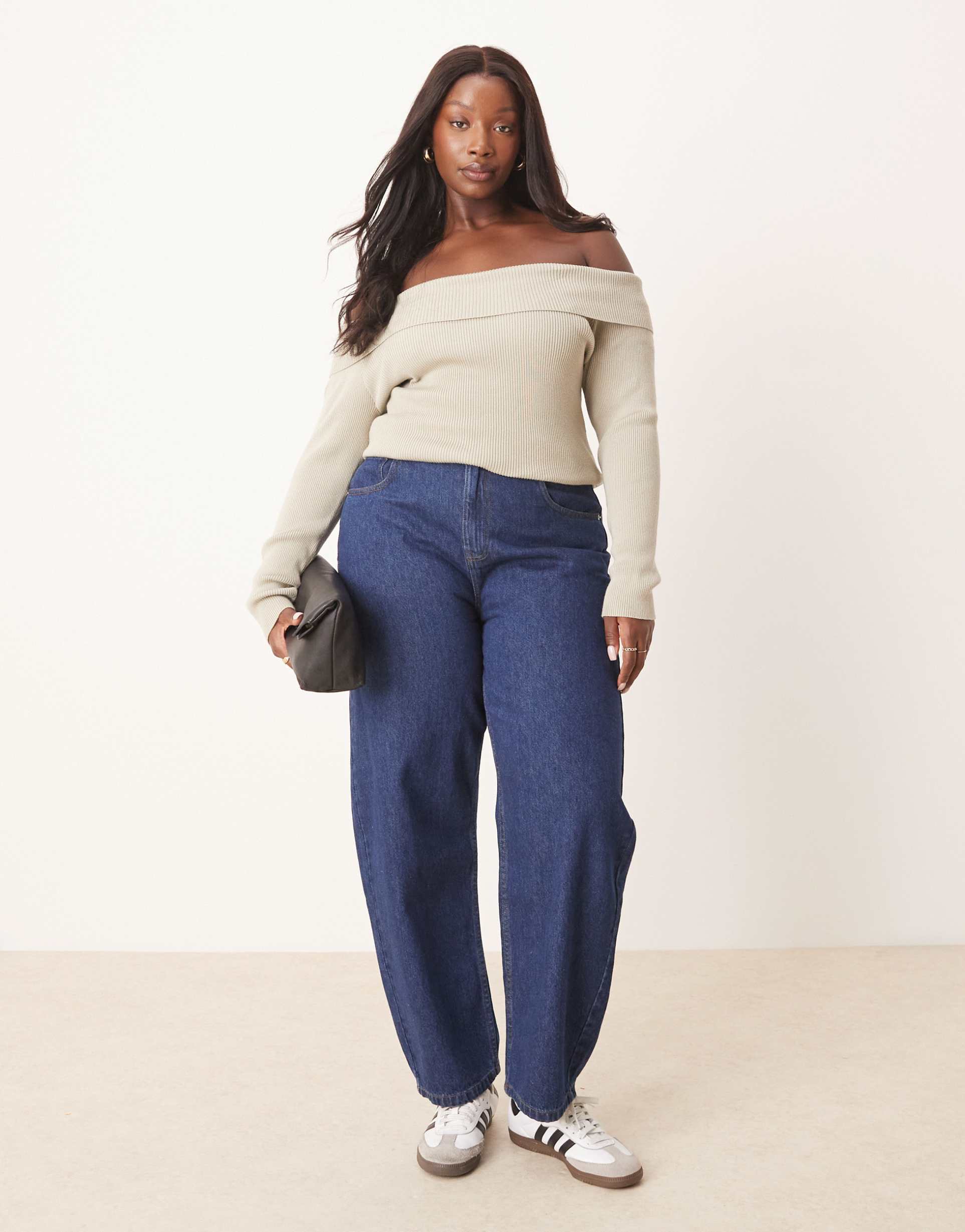 asos design curve barrel leg jeans in indigo
