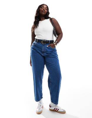 ASOS Curve ASOS DESIGN Curve barrel leg jeans in mid blue