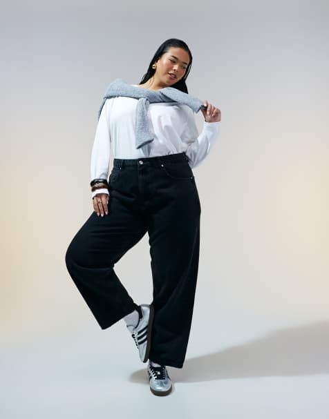 ASOS DESIGN Curve barrel leg jeans in washed black - view 1