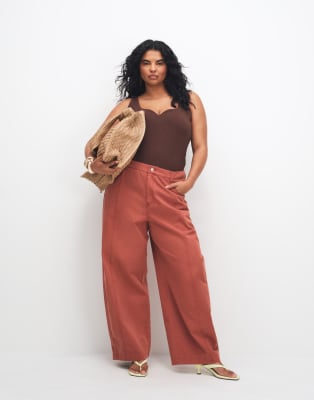 Asos Curve Asos Design Curve Barrel Leg Pants With Washed Effect In Brown