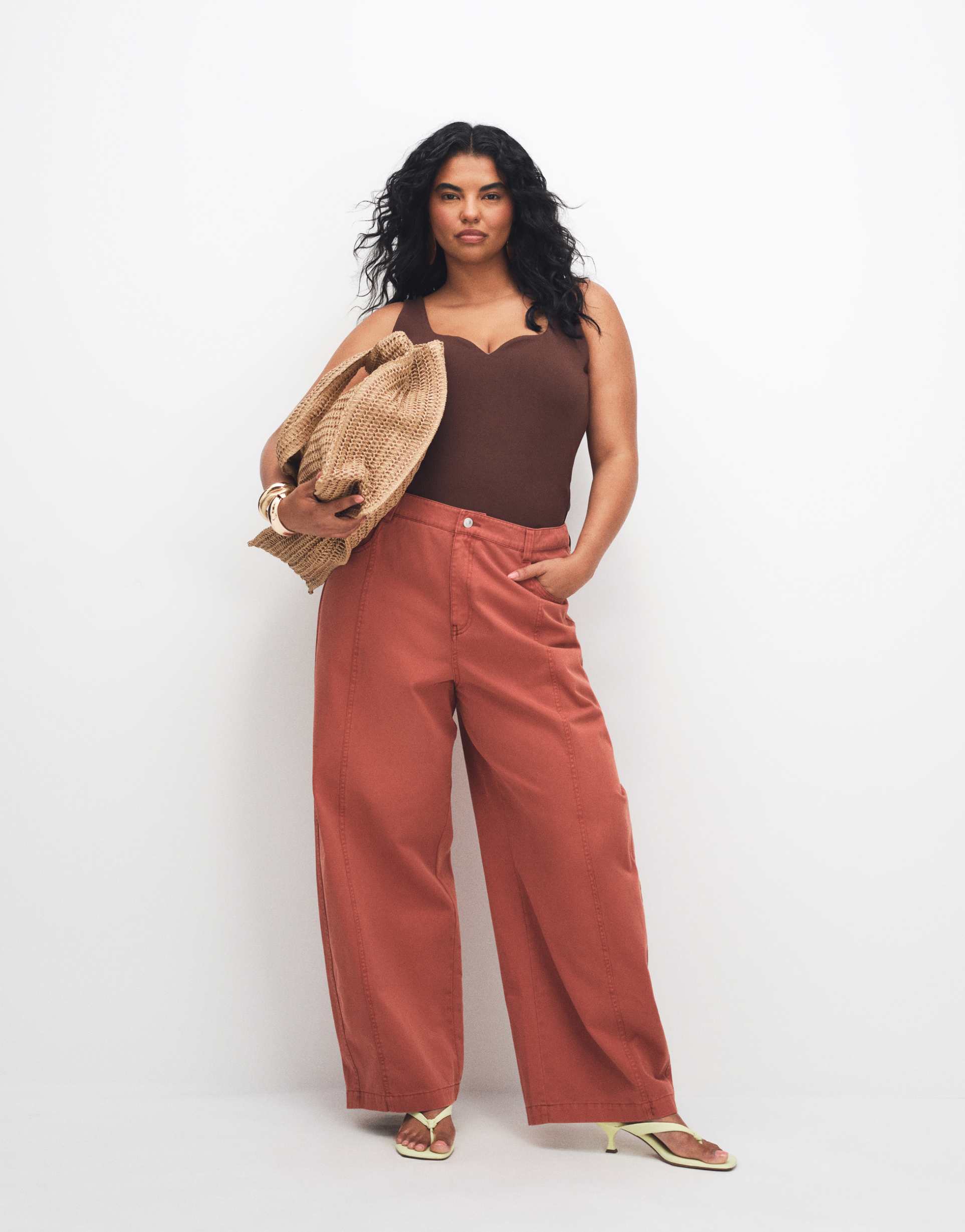 asos design curve barrel leg pants with washed effect in rust