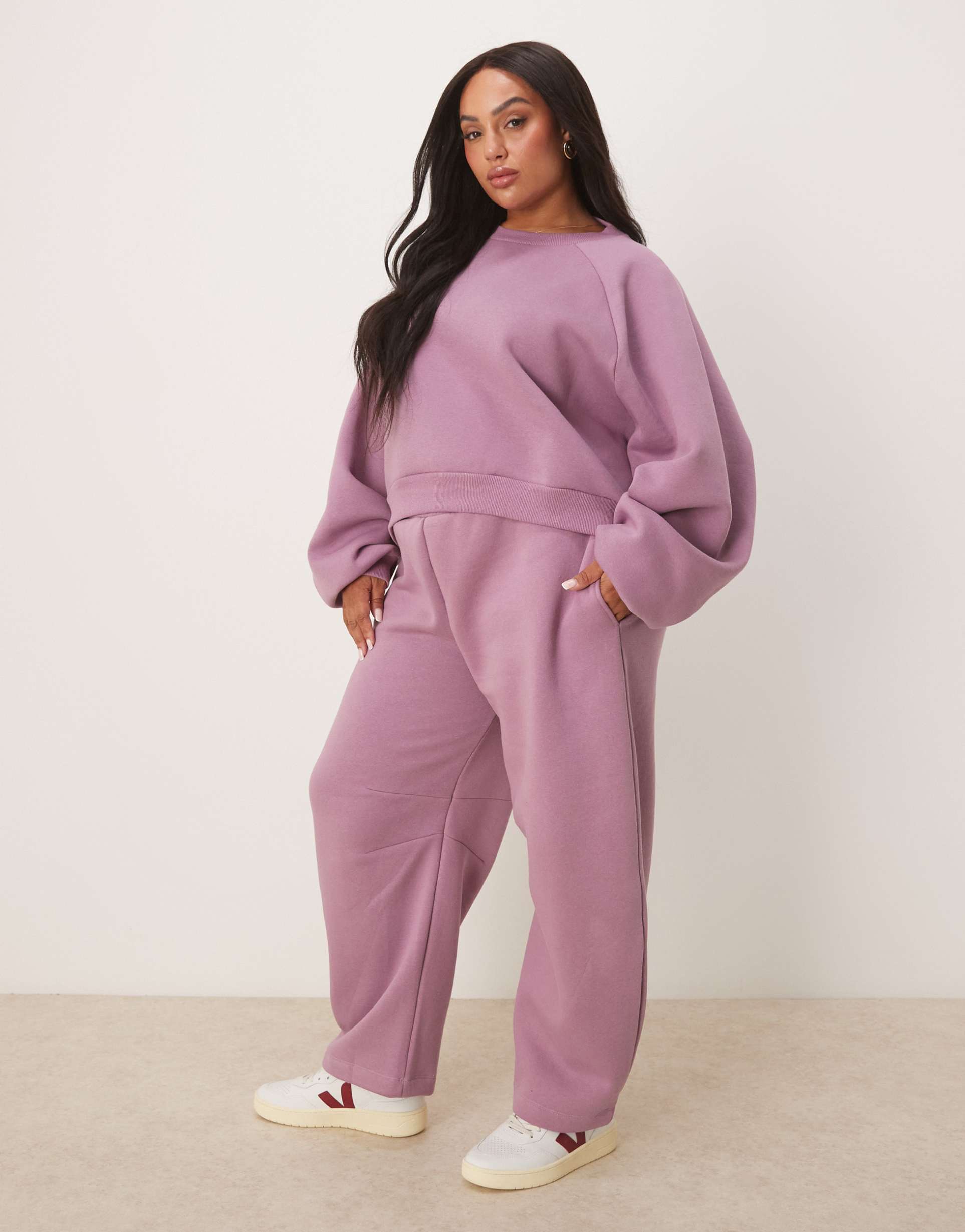 asos design curve barrel leg sweatpants in dusky pink - part of a set