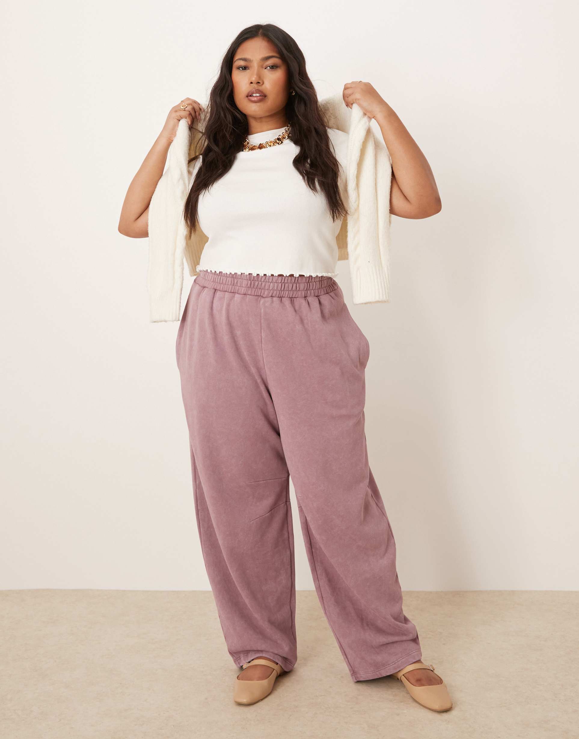 asos design curve barrel leg sweatpants in washed purple