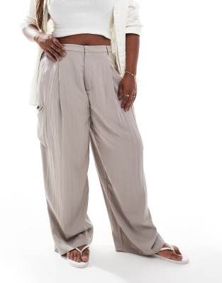 Asos Design Curve Barrel Leg Utility Pants In Neutral