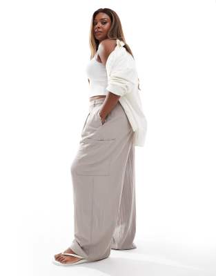 ASOS Curve ASOS DESIGN Curve barrel leg utility trousers in taupe-Neutral