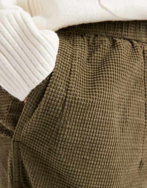 ASOS DESIGN Curve barrel pants in bubble cord in khaki , 2 of 5