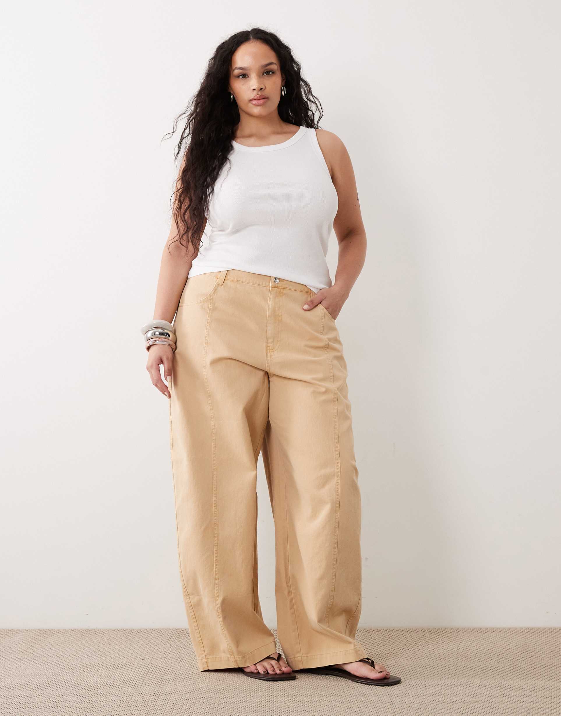 asos design curve barrel pants in toffee