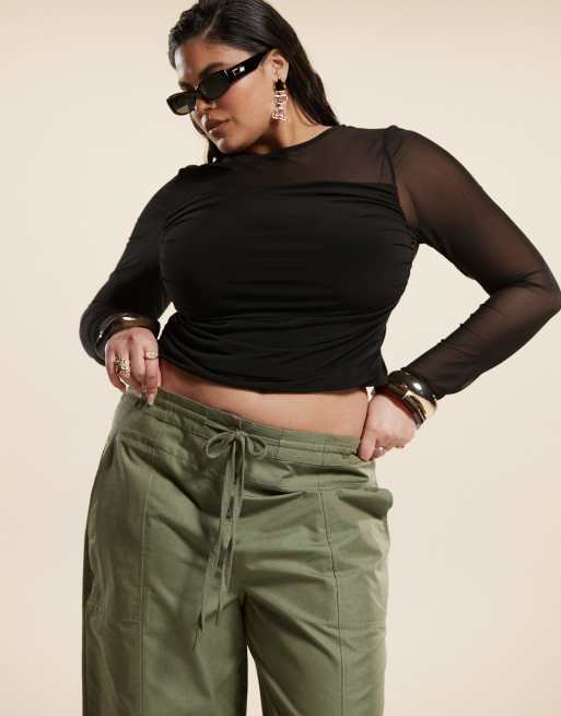 ASOS DESIGN Curve barrel trousers with seam detail in khaki, 5 of 5