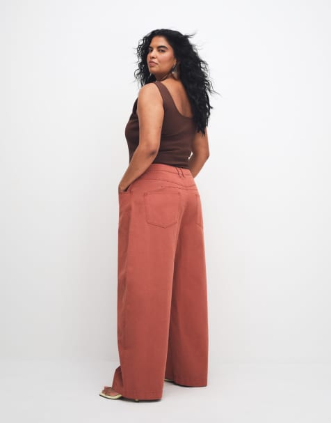 ASOS DESIGN Curve barrel trousers with washed effect in rust - view 1