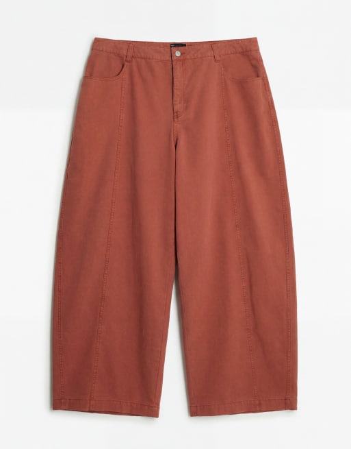 ASOS DESIGN Curve barrel trousers with washed effect in rust, 6 of 7