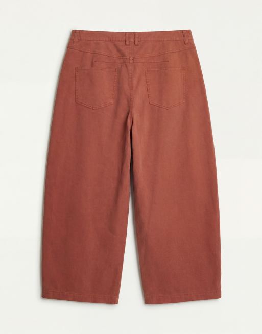 ASOS DESIGN Curve barrel trousers with washed effect in rust, 7 of 7