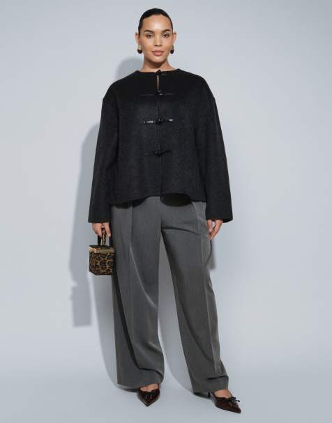 ASOS DESIGN Curve barrelbroek met getailleerde pasvorm in grijs gemêleerd - view 1