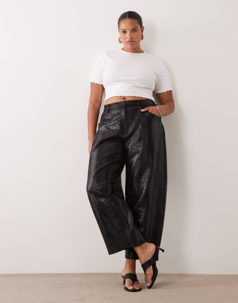 ASOS DESIGN Curve barrelbyxor med krokodileffekt i svart - view 1