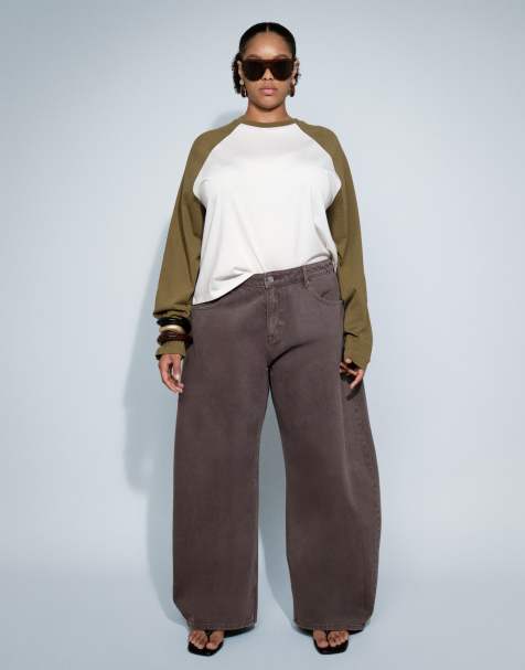 ASOS DESIGN Curve barreljeans met strik in espresso - view 1