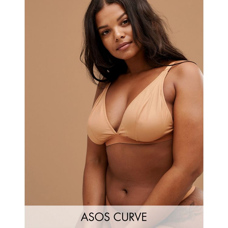 ASOS DESIGN Curve basic microfibre triangle bra in tonal golden