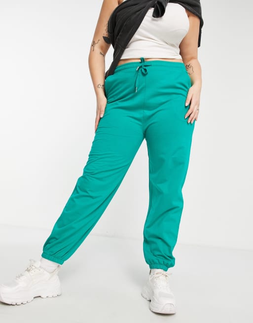 ASOS DESIGN Curve basic slim trackies in jade green MULTI