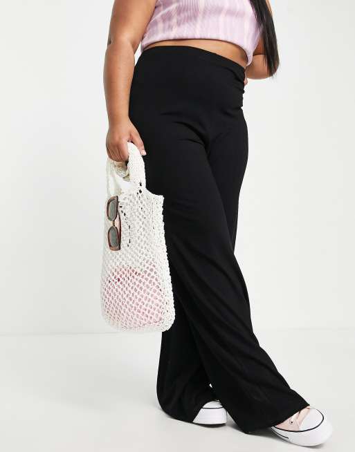 ASOS DESIGN Curve basic wide leg jersey pant in black, 4 of 4