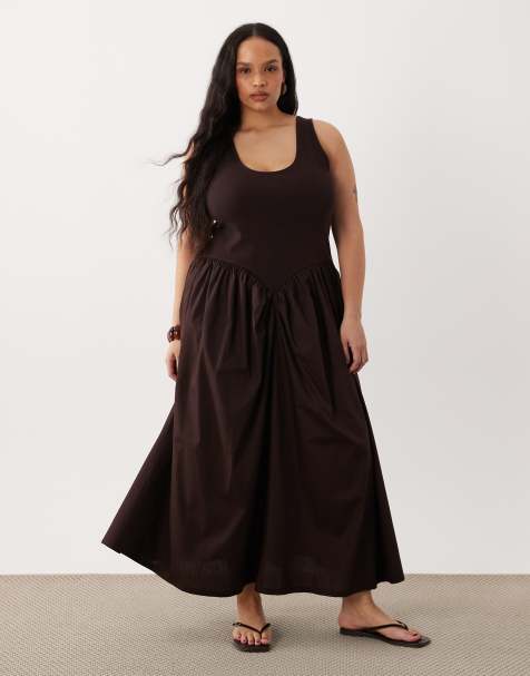 ASOS DESIGN Curve basque waist midi dress with woven skirt - view 1