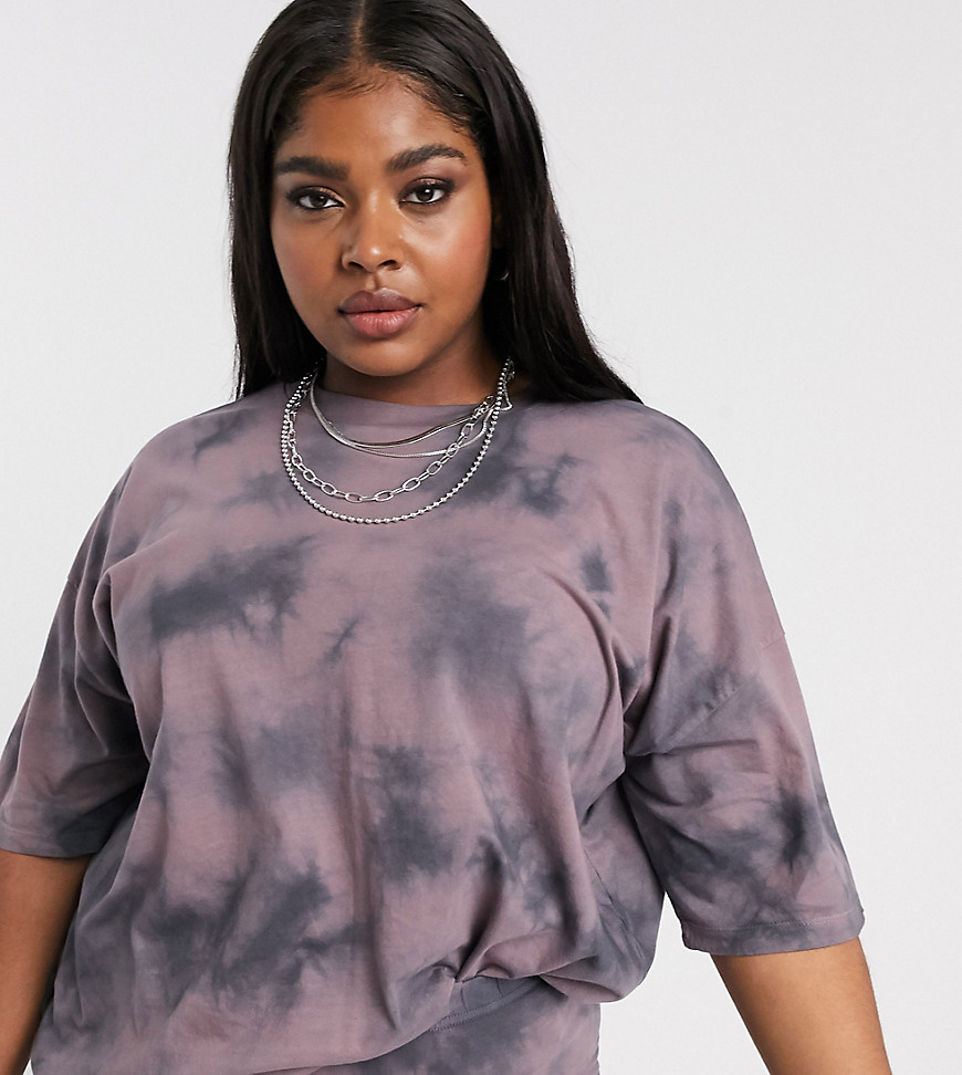 ASOS DESIGN Curve – Batikfärgad t-shirt i oversize-modell-Rosa