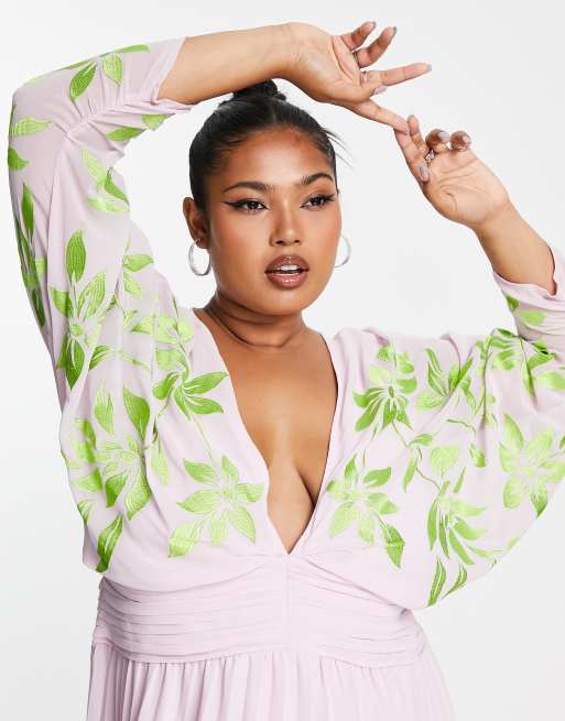 Asos design curve shop kimono pleated maxi dress