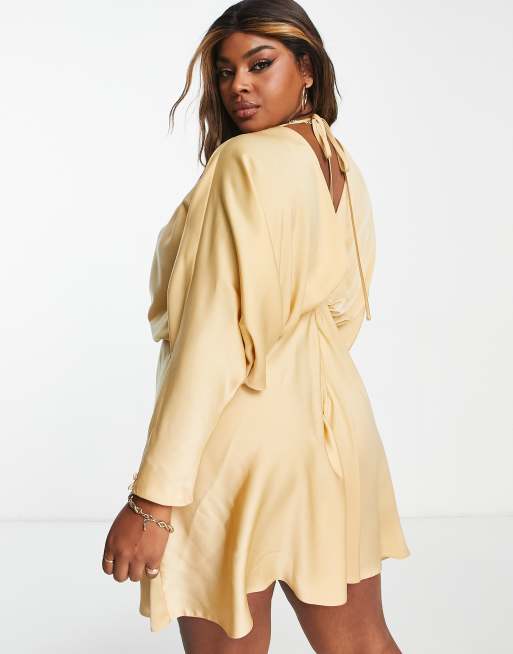 ASOS Curve ASOS DESIGN Curve batwing sleeve plunge mini dress in