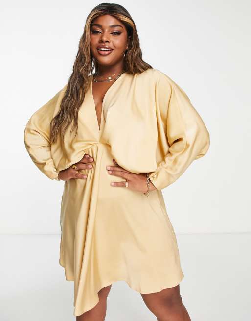 ASOS Curve ASOS DESIGN Curve batwing sleeve plunge mini dress in