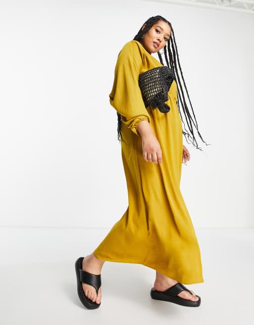 ASOS DESIGN Curve batwing sleeve elastic waist maxi dress in ochre