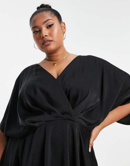 ASOS Curve ASOS DESIGN Curve batwing sleeve plunge mini dress in