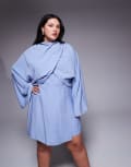 [ASOS Curve] ASOS DESIGN Curve batwing wrap high neck playsuit in dusky blue 22 Dusky Blue