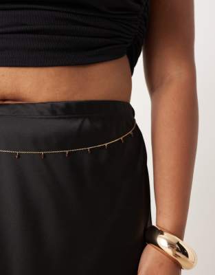 ASOS DESIGN Curve - Bauchkette in Goldoptik mit Perlen-Design in Bernsteinbraun-Goldfarben