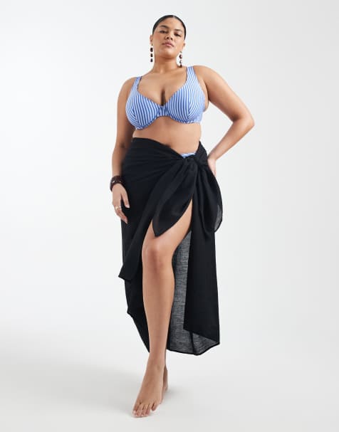 ASOS DESIGN Curve beach cotton crinkle maxi sarong in black - view 1