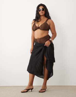 Asos Curve Asos Design Curve Beach Cotton Crinkle Mini Sarong In Black