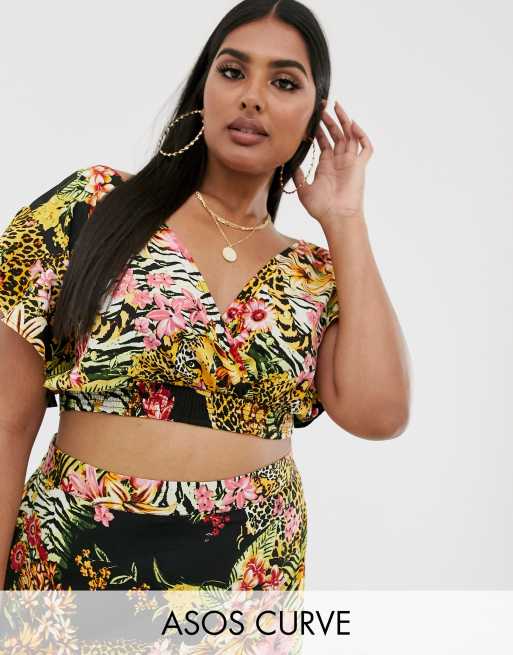ASOS DESIGN Curve beach co-ord in glam safari tropical print, 2 of 3