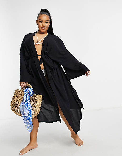 Women Curve beach kimono in black 
