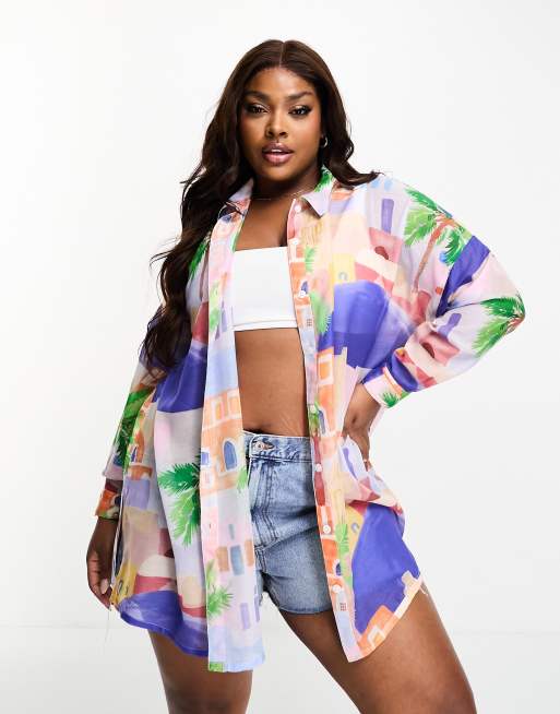 ASOS DESIGN Curve beach shirt in Mykonos