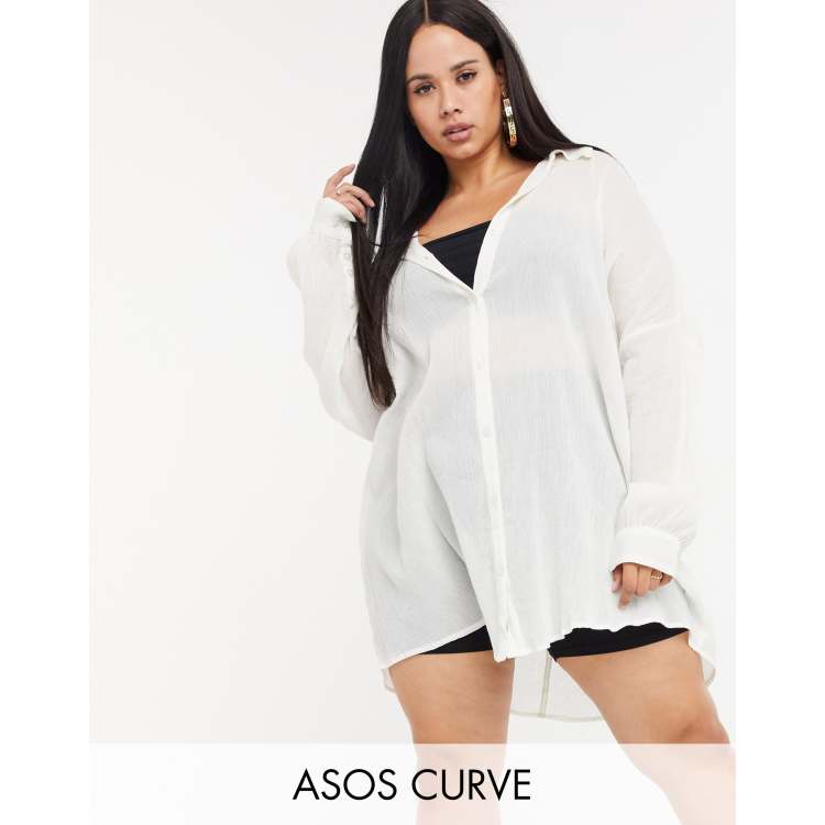 ASOS DESIGN curve beach shirt in natural ivory crinkle