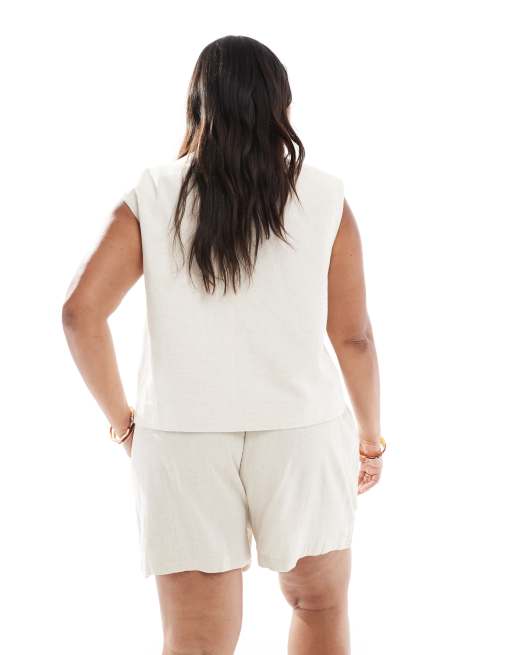 ASOS DESIGN Curve – Beige, avslappnade shorts i dad-modell av linnemix, 4 av 5