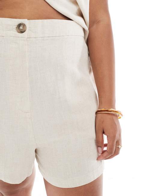 ASOS DESIGN Curve – Beige, avslappnade shorts i dad-modell av linnemix, 5 av 5