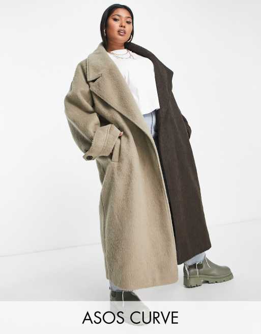 ASOS DESIGN Curve - Beige elegant oversized frakke med opdelt design