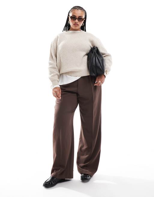 ASOS DESIGN Curve – Beige, grovstickad och ribbad tröja med rund halsringning, 2 av 5
