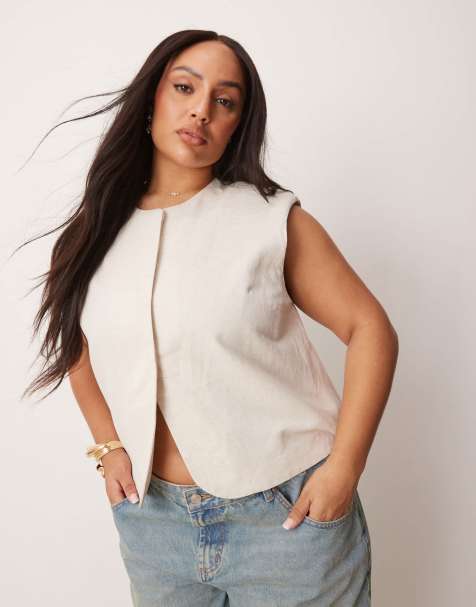 ASOS DESIGN Curve – Beige kostymväst med boxig passform och öppning nedtill - view 1