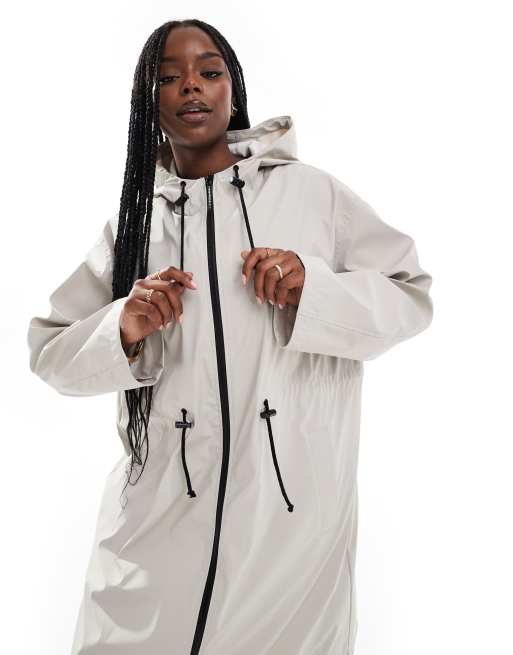 ASOS DESIGN Curve – Beige, lång parkas med gummibeläggning och dragsko, 4 av 4