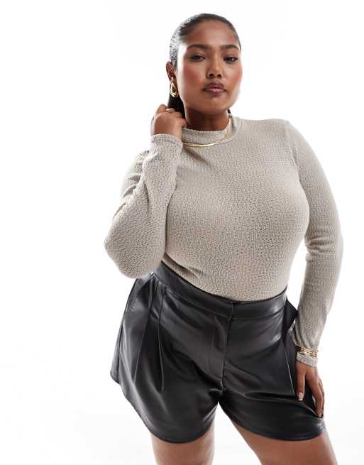 ASOS DESIGN Curve - Beige løstsiddende bodystocking med høj hals i strik