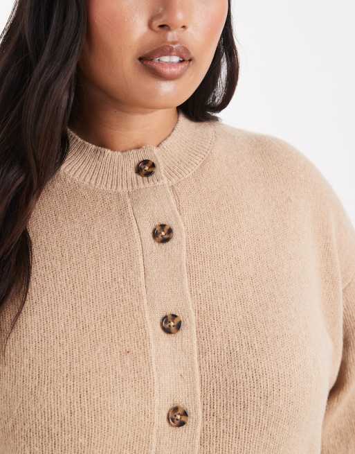 ASOS DESIGN Curve - Beige ribstrikket cardigan med korte ærmer, 3 af 4