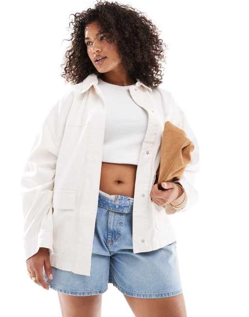 ASOS DESIGN Curve - Beige skjortejakke med lommer i bomuldstwill